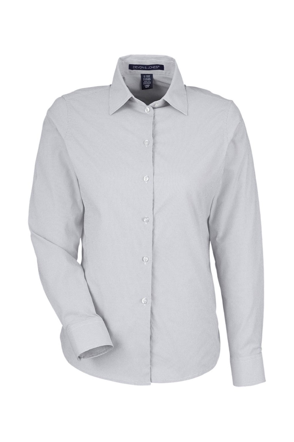 Devon & Jones DG537W Womens CrownLux Performance Microstripe Long Sleeve Button Down Shirt Graphite Grey/White Flat Front