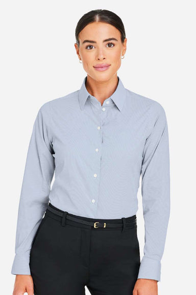 Devon & Jones DG537W Womens CrownLux Performance Microstripe Long Sleeve Button Down Shirt Navy Blue/White Model Front
