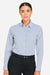 Devon & Jones DG537W Womens CrownLux Performance Microstripe Long Sleeve Button Down Shirt Navy Blue/White Model Front