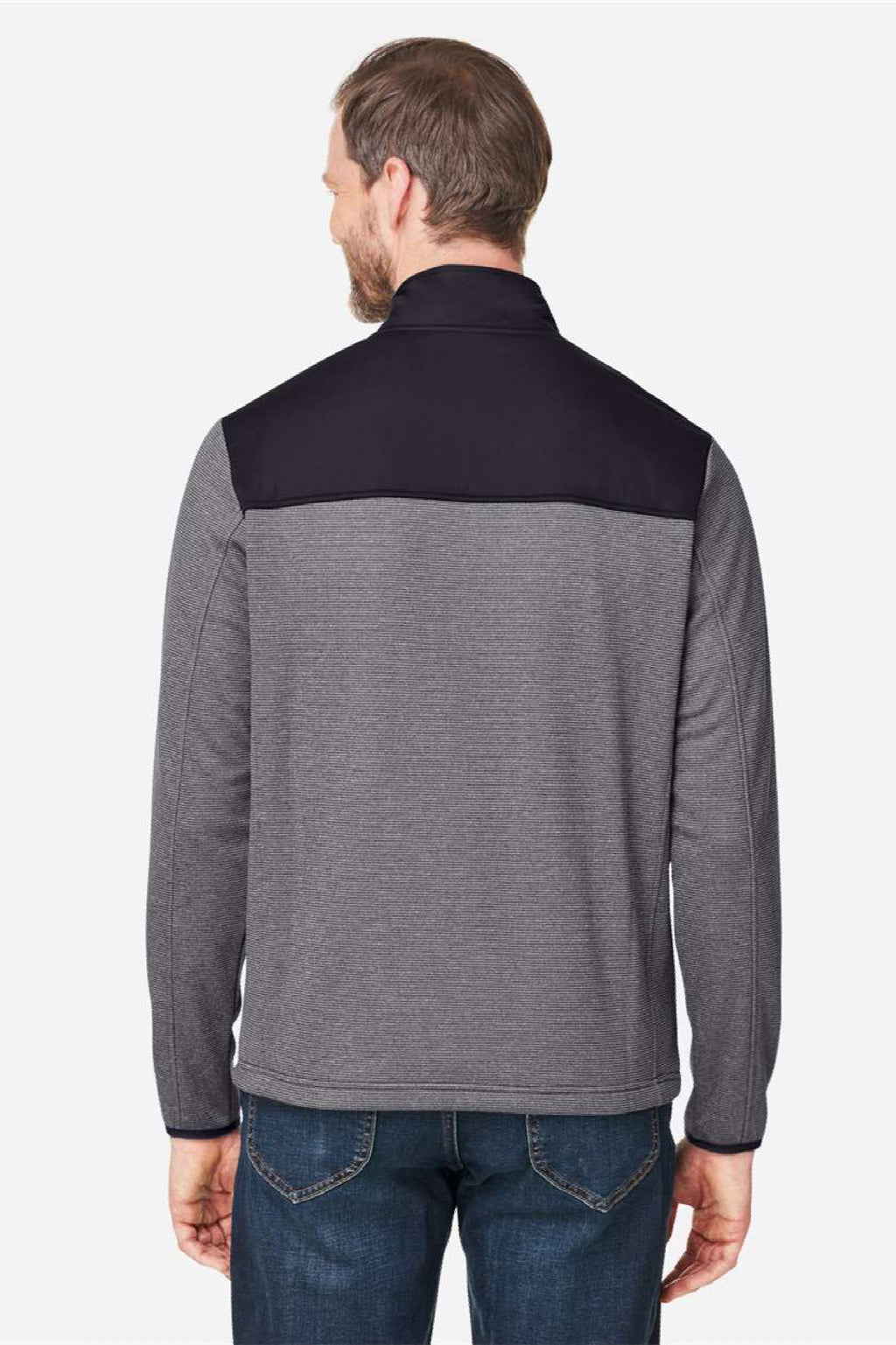 Core 365 CE74 Mens Venture Heathered Stripe Hybrid Full Zip Jacket Black/White Model Back