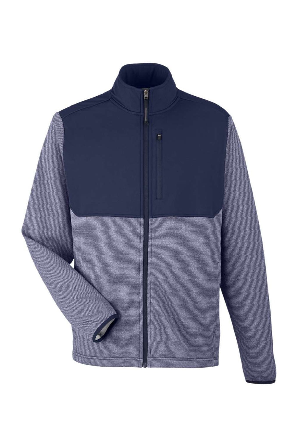 Core 365 CE74 Mens Venture Heathered Stripe Hybrid Full Zip Jacket Classic Navy Blue/White Flat Front