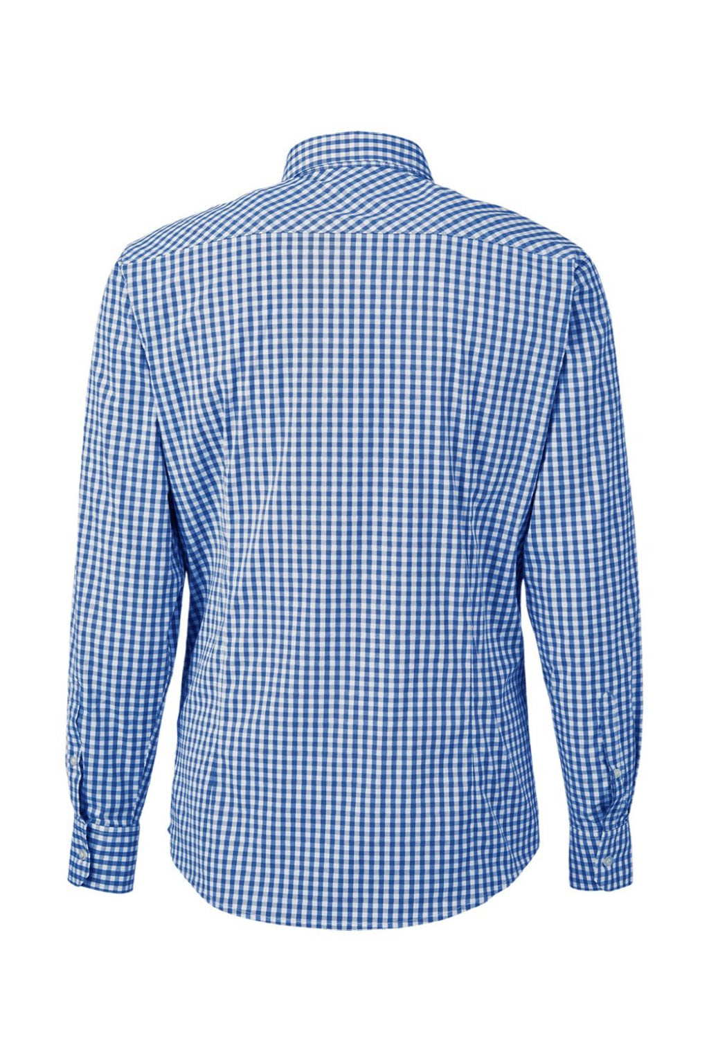 Devon & Jones DG536 Mens CrownLux Performance Gingham Long Sleeve Button Down Shirt French Blue/White Flat Back