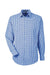 Devon & Jones DG536 Mens CrownLux Performance Gingham Long Sleeve Button Down Shirt French Blue/White Flat Front