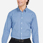 Devon & Jones Mens CrownLux Performance Moisture Wicking Gingham Long Sleeve Button Down Shirt - French Blue/White - New