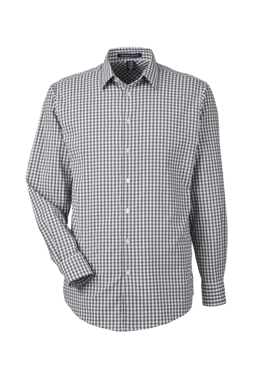 Devon & Jones DG536 Mens CrownLux Performance Gingham Long Sleeve Button Down Shirt Graphite Grey/White Flat Front