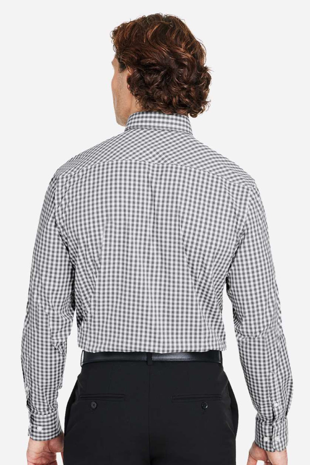 Devon & Jones DG536 Mens CrownLux Performance Gingham Long Sleeve Button Down Shirt Graphite Grey/White Model Back