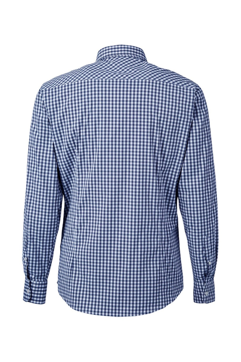 Devon & Jones DG536 Mens CrownLux Performance Gingham Long Sleeve Button Down Shirt Navy Blue/White Flat Back