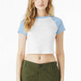 Bella + Canvas Womens Micro Ribbed Raglan Short Sleeve Crewneck Baby T-Shirt - White/Baby Blue