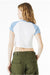 Bella + Canvas 1201 Womens Micro Ribbed Raglan Short Sleeve Crewneck Baby T-Shirt White/Baby Blue Model Back