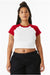 Bella + Canvas BC1201/1201 Womens Micro Ribbed Raglan Short Sleeve Crewneck Baby T-Shirt White/Red Model Front