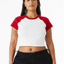 Bella + Canvas Womens Micro Ribbed Raglan Short Sleeve Crewneck Baby T-Shirt - White/Red