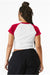 Bella + Canvas 1201 Womens Micro Ribbed Raglan Short Sleeve Crewneck Baby T-Shirt White/Red Model Back