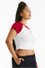 Bella + Canvas 1201 Womens Micro Ribbed Raglan Short Sleeve Crewneck Baby T-Shirt White/Red Model Side