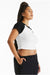 Bella + Canvas 1201 Womens Micro Ribbed Raglan Short Sleeve Crewneck Baby T-Shirt White/Black Model Side