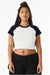Bella + Canvas BC1201/1201 Womens Micro Ribbed Raglan Short Sleeve Crewneck Baby T-Shirt White/Navy Blue Model Front