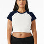 Bella + Canvas Womens Micro Ribbed Raglan Short Sleeve Crewneck Baby T-Shirt - White/Navy Blue