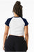 Bella + Canvas BC1201/1201 Womens Micro Ribbed Raglan Short Sleeve Crewneck Baby T-Shirt White/Navy Blue Model Back