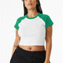 Bella + Canvas Womens Micro Ribbed Raglan Short Sleeve Crewneck Baby T-Shirt - White/Kelly Green