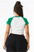 Bella + Canvas 1201 Womens Micro Ribbed Raglan Short Sleeve Crewneck Baby T-Shirt White/Kelly Green Model Back