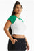 Bella + Canvas 1201 Womens Micro Ribbed Raglan Short Sleeve Crewneck Baby T-Shirt White/Kelly Green Model Side