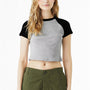Bella + Canvas Womens Micro Ribbed Raglan Short Sleeve Crewneck Baby T-Shirt - Heather Grey/Black