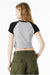 Bella + Canvas BC1201/1201 Womens Micro Ribbed Raglan Short Sleeve Crewneck Baby T-Shirt Heather Grey/Black Model Back
