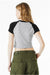 Bella + Canvas 1201 Womens Micro Ribbed Raglan Short Sleeve Crewneck Baby T-Shirt Heather Grey/Black Model Back