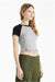 Bella + Canvas 1201 Womens Micro Ribbed Raglan Short Sleeve Crewneck Baby T-Shirt Heather Grey/Black Model Side