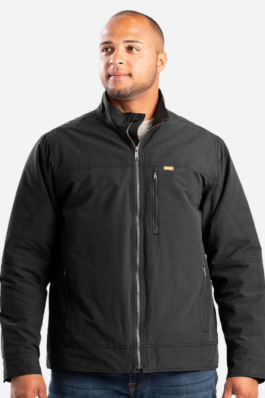 Berne J387 Mens Highland Quilt Lined Micro Duck Full Zip Jacket Black Model Front