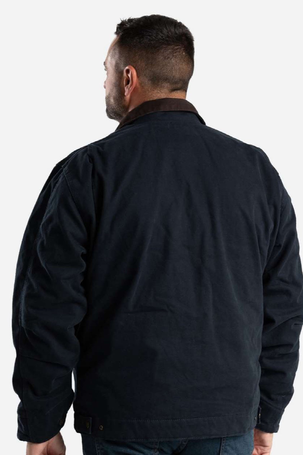 Berne J374 Mens Highland Washed Gasoline Full Zip Jacket Midnight Blue Model Back