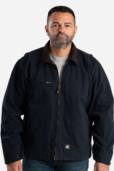 Berne J374 Mens Highland Washed Gasoline Full Zip Jacket Midnight Blue Model Front