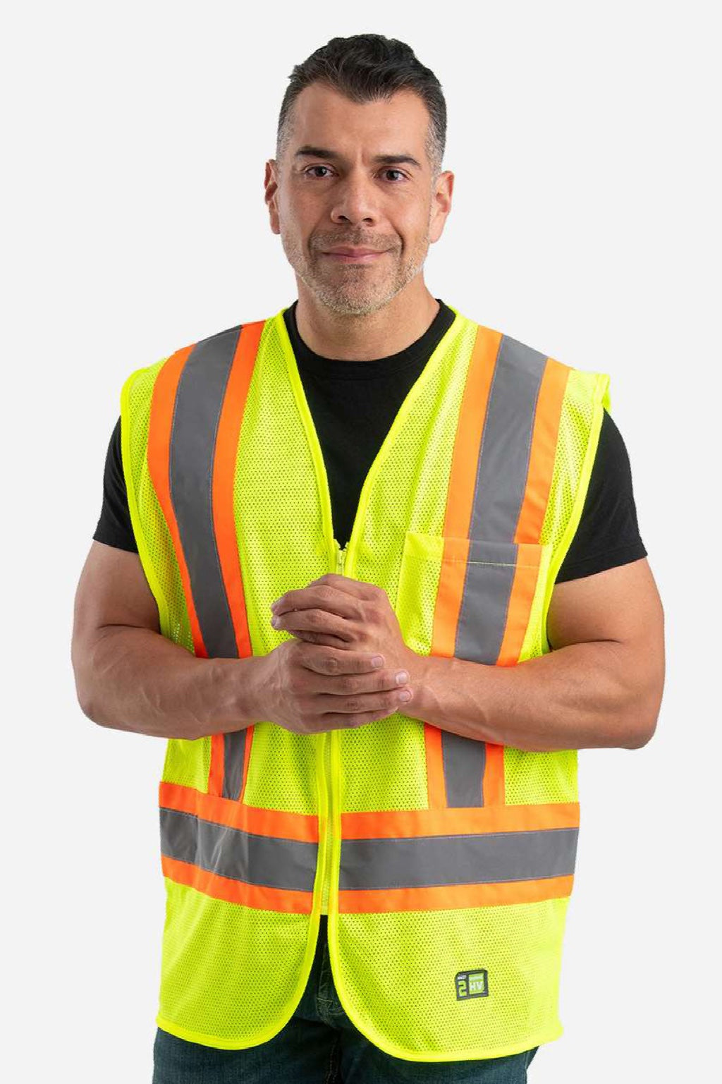 Berne HVV046 Mens Hi Vis Class 2 Vest Yellow Model Side