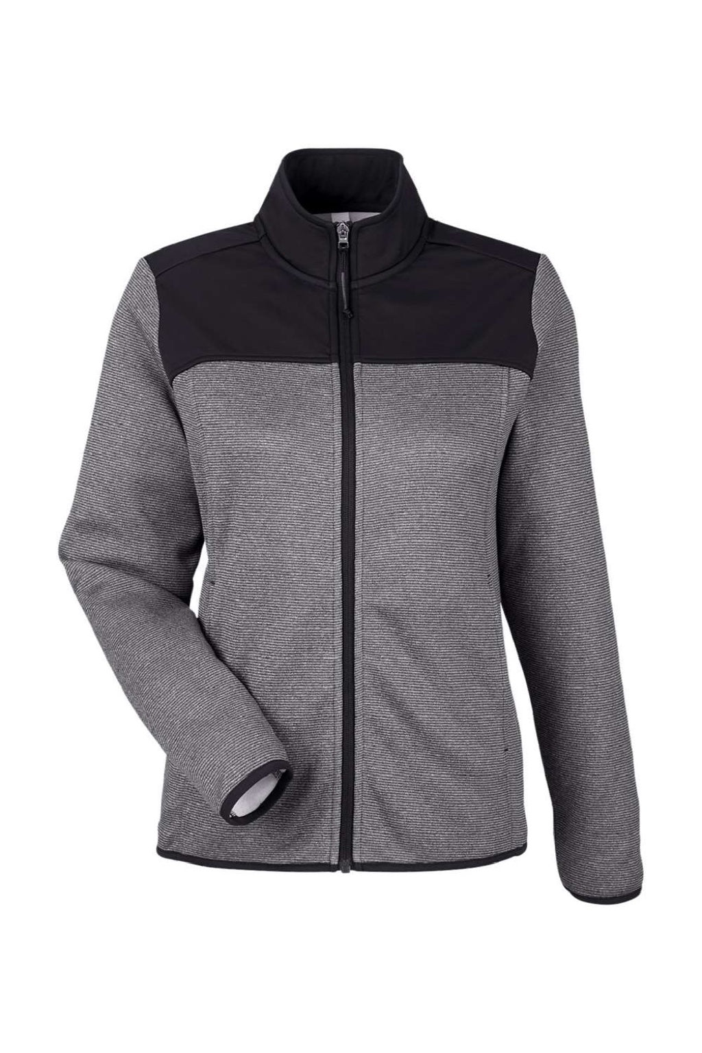 Core 365 CE74W Womens Venture Heathered Stripe Hybrid Full Zip Jacket Black/White Flat Front
