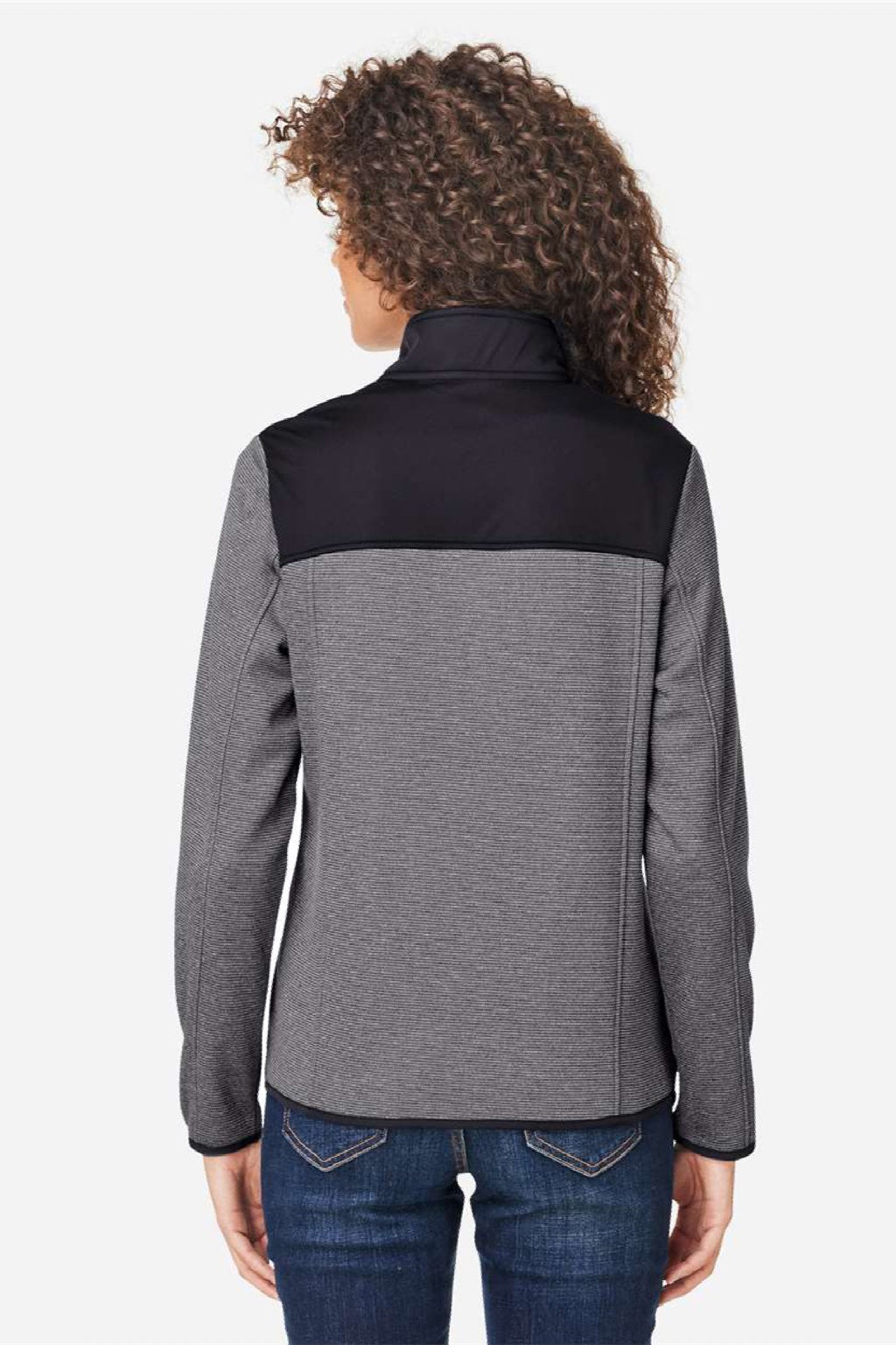 Core 365 CE74W Womens Venture Heathered Stripe Hybrid Full Zip Jacket Black/White Model Back