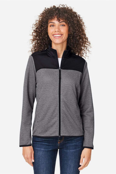 Core 365 CE74W Womens Venture Heathered Stripe Hybrid Full Zip Jacket Black/White Model Front
