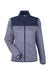 Core 365 CE74W Womens Venture Heathered Stripe Hybrid Full Zip Jacket Classic Navy Blue/White Flat Front