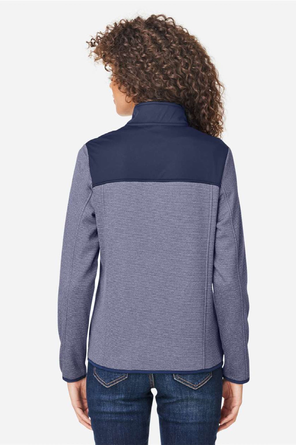 Core 365 CE74W Womens Venture Heathered Stripe Hybrid Full Zip Jacket Classic Navy Blue/White Model Back