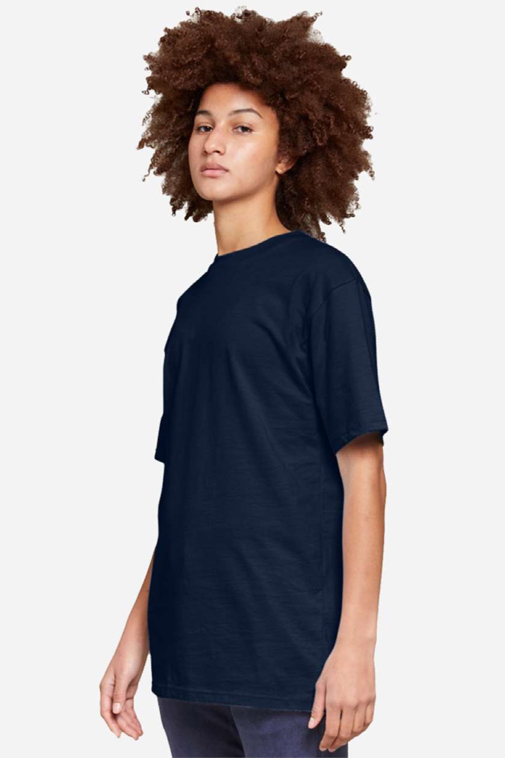 Lane Seven LS15001 Mens Heavyweight Short Sleeve Crewneck T-Shirt Navy Blue Model Side