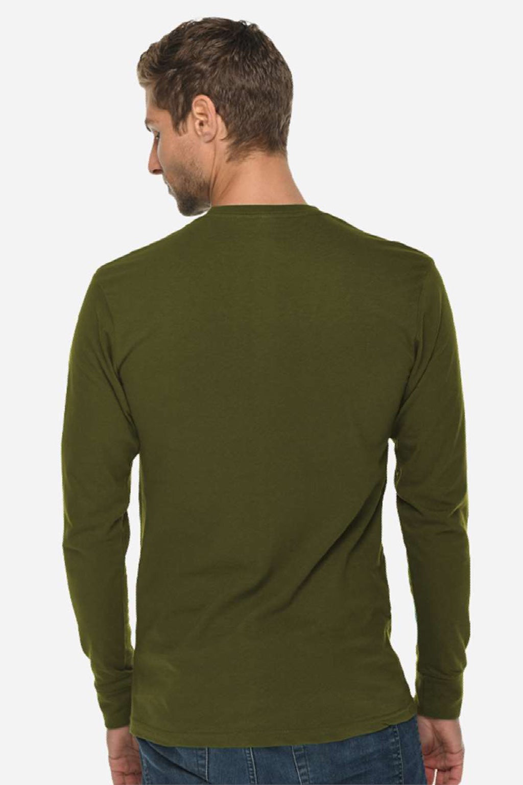 Lane Seven LS15009 Mens Heavyweight Long Sleeve Crewneck T-Shirt Army Green Model Back