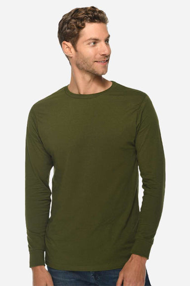 Lane Seven LS15009 Mens Heavyweight Long Sleeve Crewneck T-Shirt Army Green Model Front