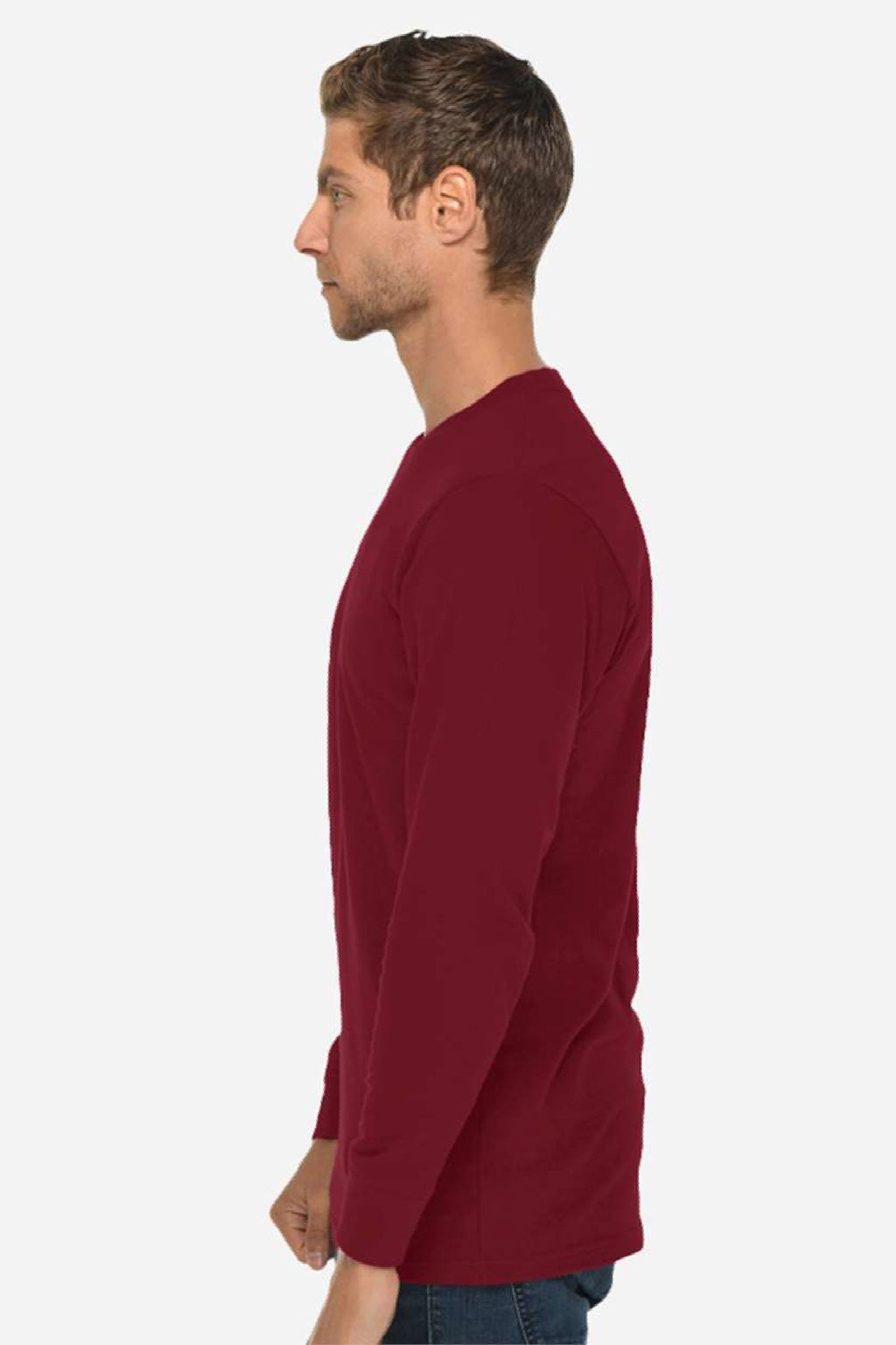 Lane Seven LS15009 Mens Heavyweight Long Sleeve Crewneck T-Shirt Burgundy Model Side
