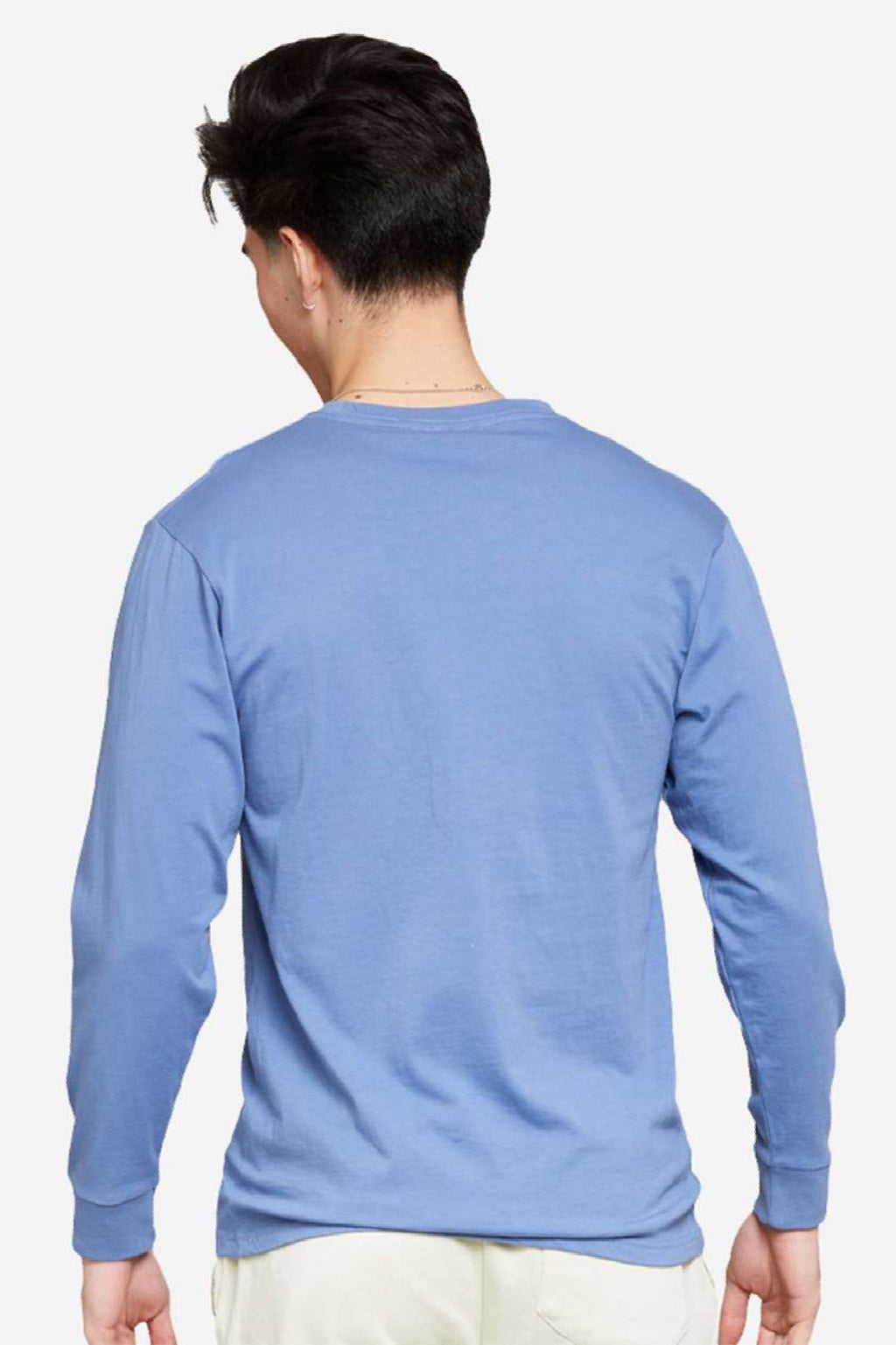 Lane Seven LS15009 Mens Heavyweight Long Sleeve Crewneck T-Shirt Colony Blue Model Back