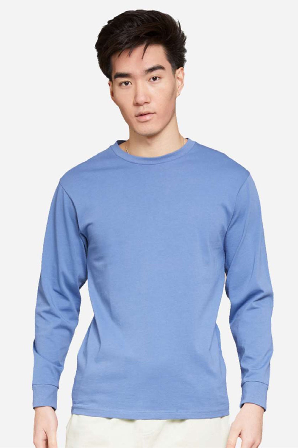 Lane Seven LS15009 Mens Heavyweight Long Sleeve Crewneck T-Shirt Colony Blue Model Front