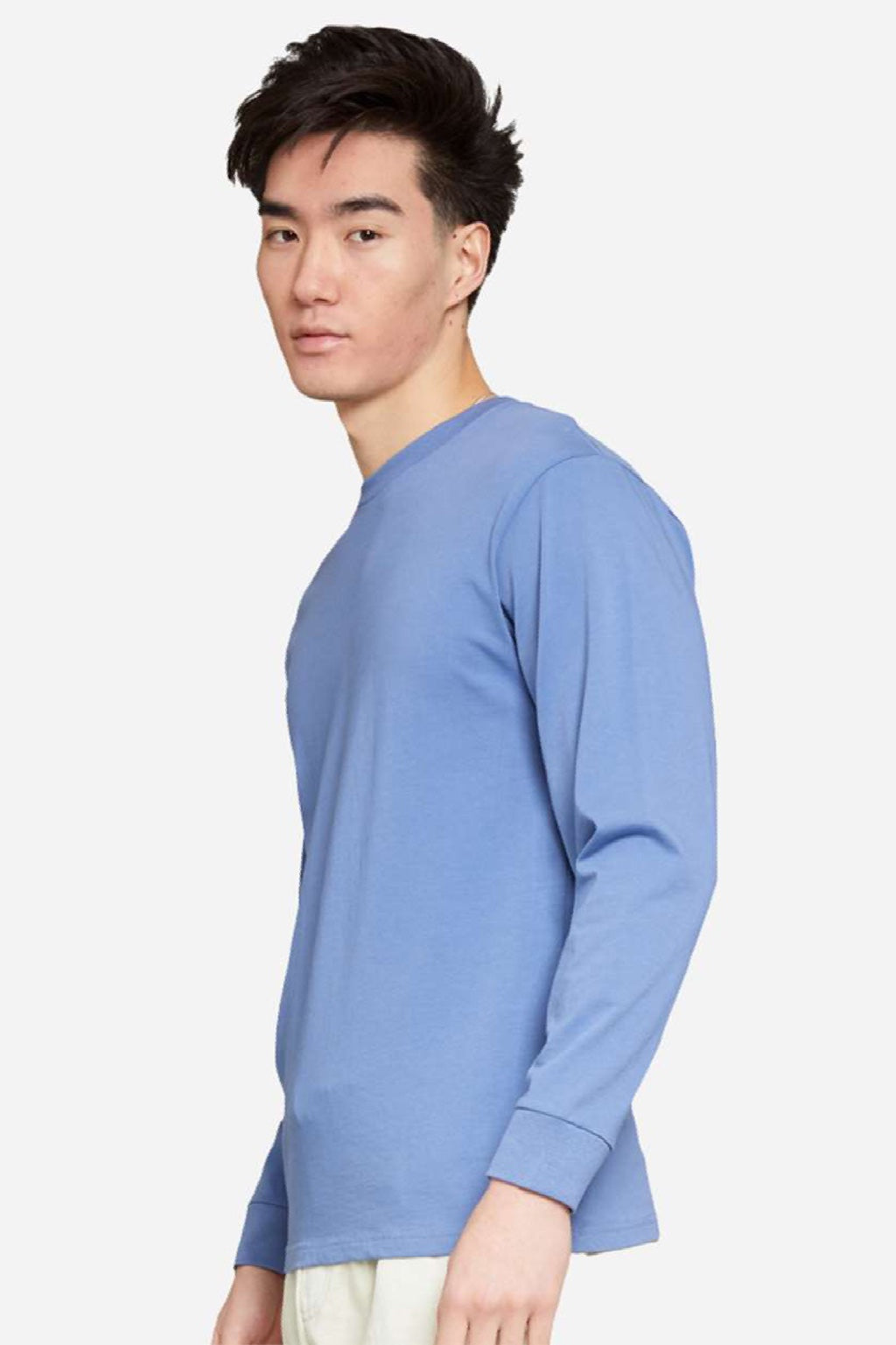 Lane Seven LS15009 Mens Heavyweight Long Sleeve Crewneck T-Shirt Colony Blue Model Side