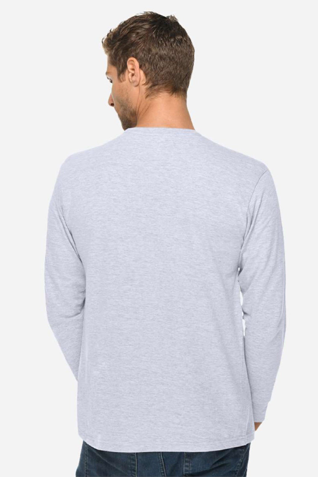 Lane Seven LS15009 Mens Heavyweight Long Sleeve Crewneck T-Shirt Heather Grey Model Back