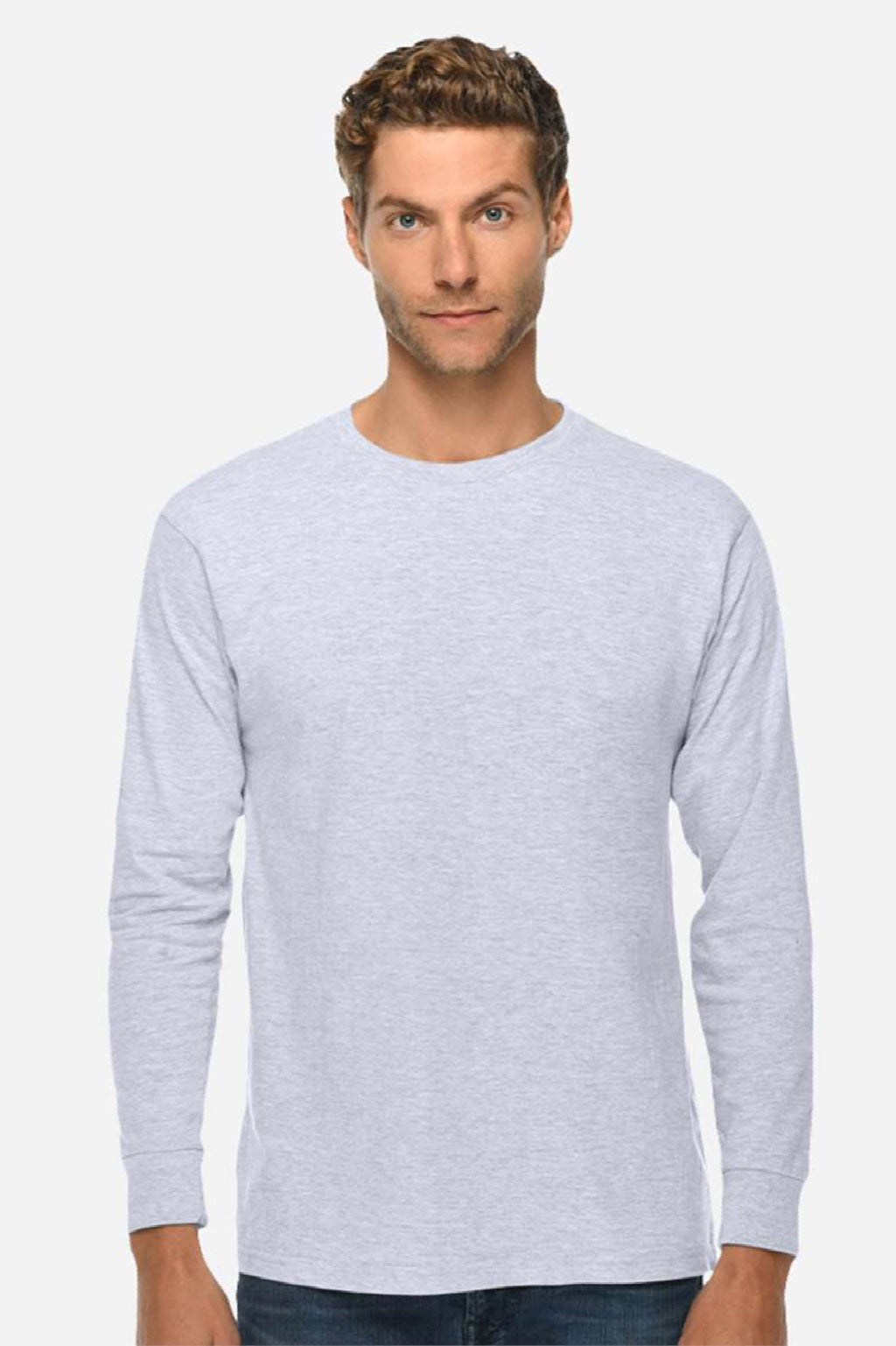 Lane Seven LS15009 Mens Heavyweight Long Sleeve Crewneck T-Shirt Heather Grey Model Front