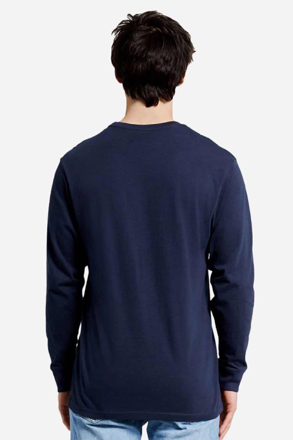 Lane Seven LS15009 Mens Heavyweight Long Sleeve Crewneck T-Shirt Navy Blue Model Back