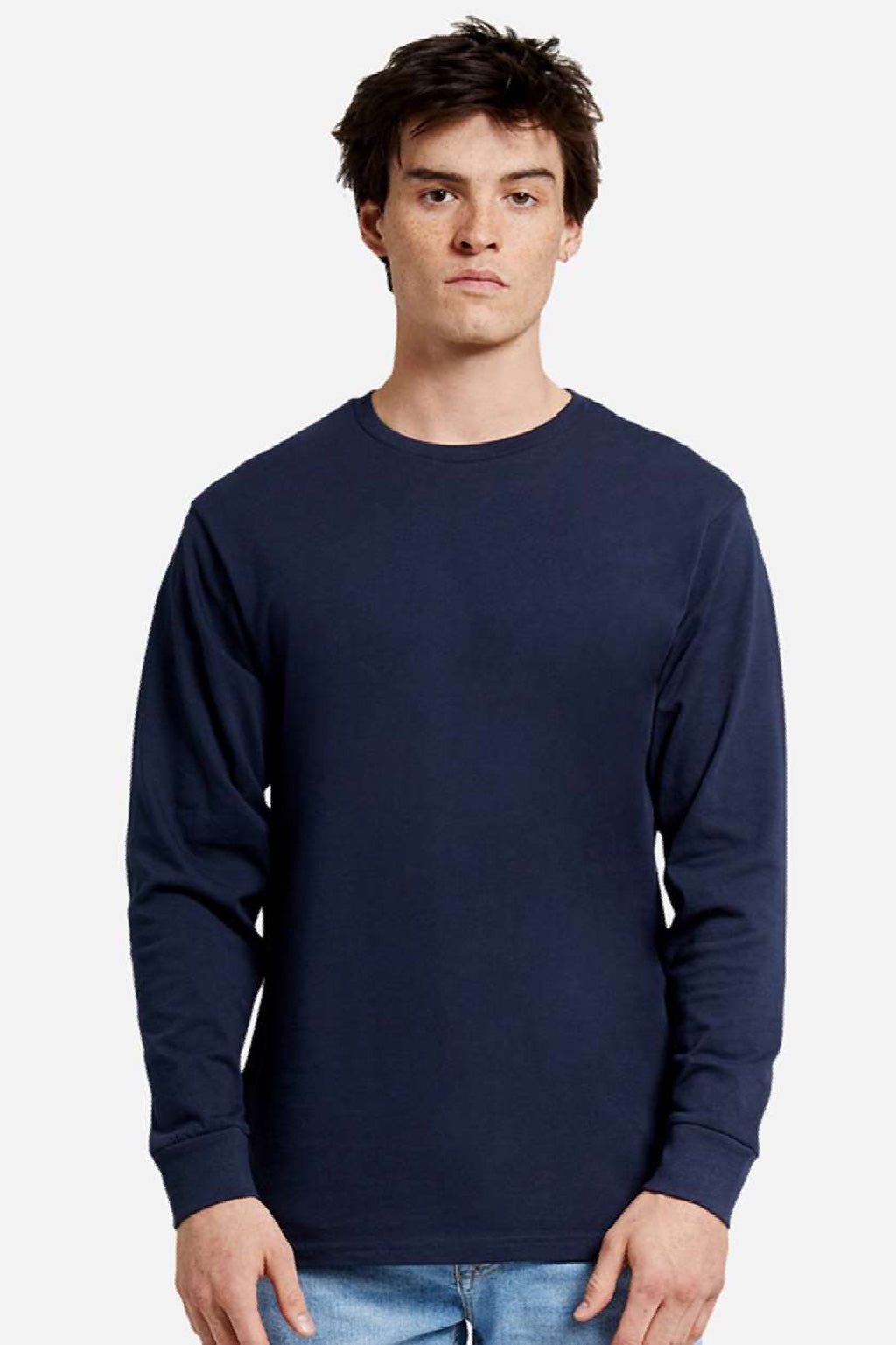 Lane Seven LS15009 Mens Heavyweight Long Sleeve Crewneck T-Shirt Navy Blue Model Front