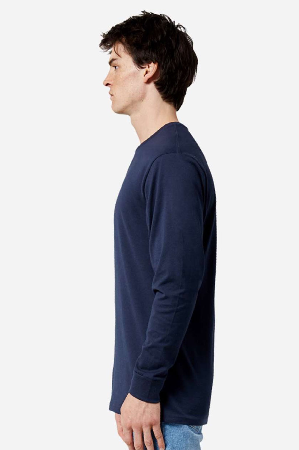 Lane Seven LS15009 Mens Heavyweight Long Sleeve Crewneck T-Shirt Navy Blue Model Side