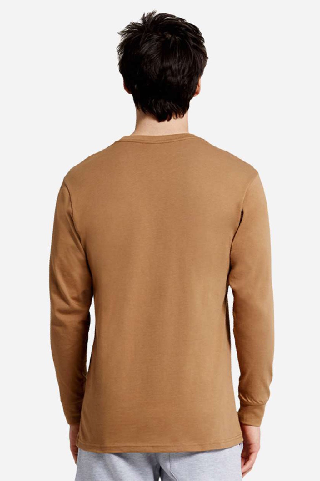 Lane Seven LS15009 Mens Heavyweight Long Sleeve Crewneck T-Shirt Toasted Coconut Model Back